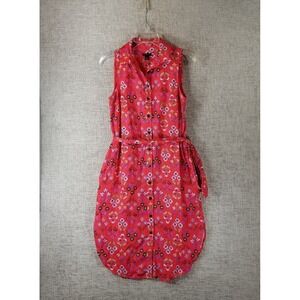 Ann Taylor Petites Linen Blend Shirt Dress Lined Classic Tie Belt Size 0P Red